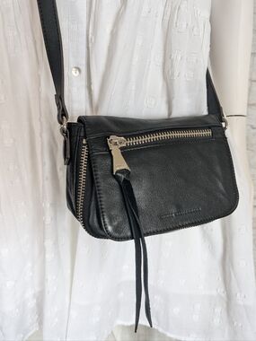 Aimee Kestenberg Black Leather Zip Front Crossbody